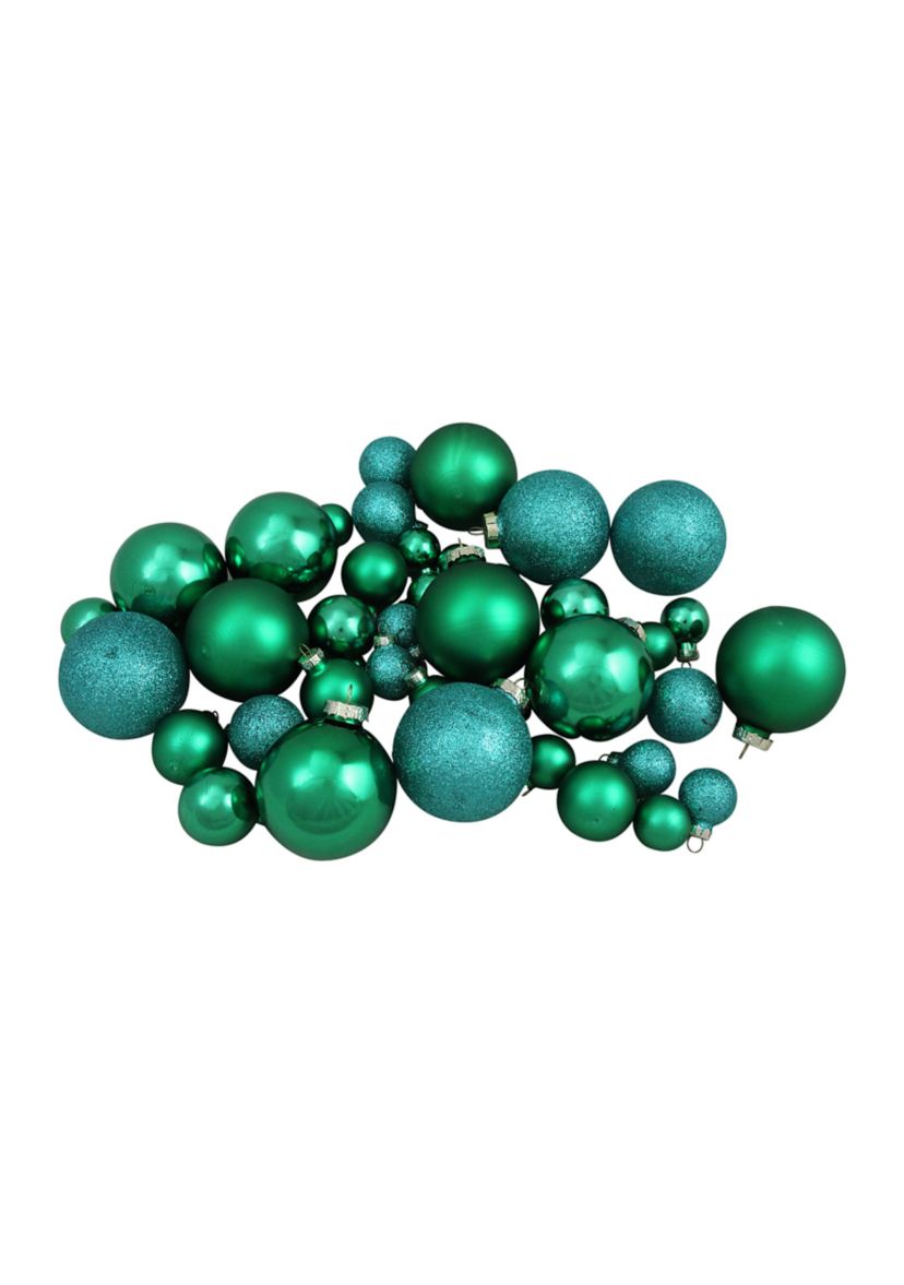 40ct Green 2- Finish Multiple Size Glass Ball Christmas Ornaments