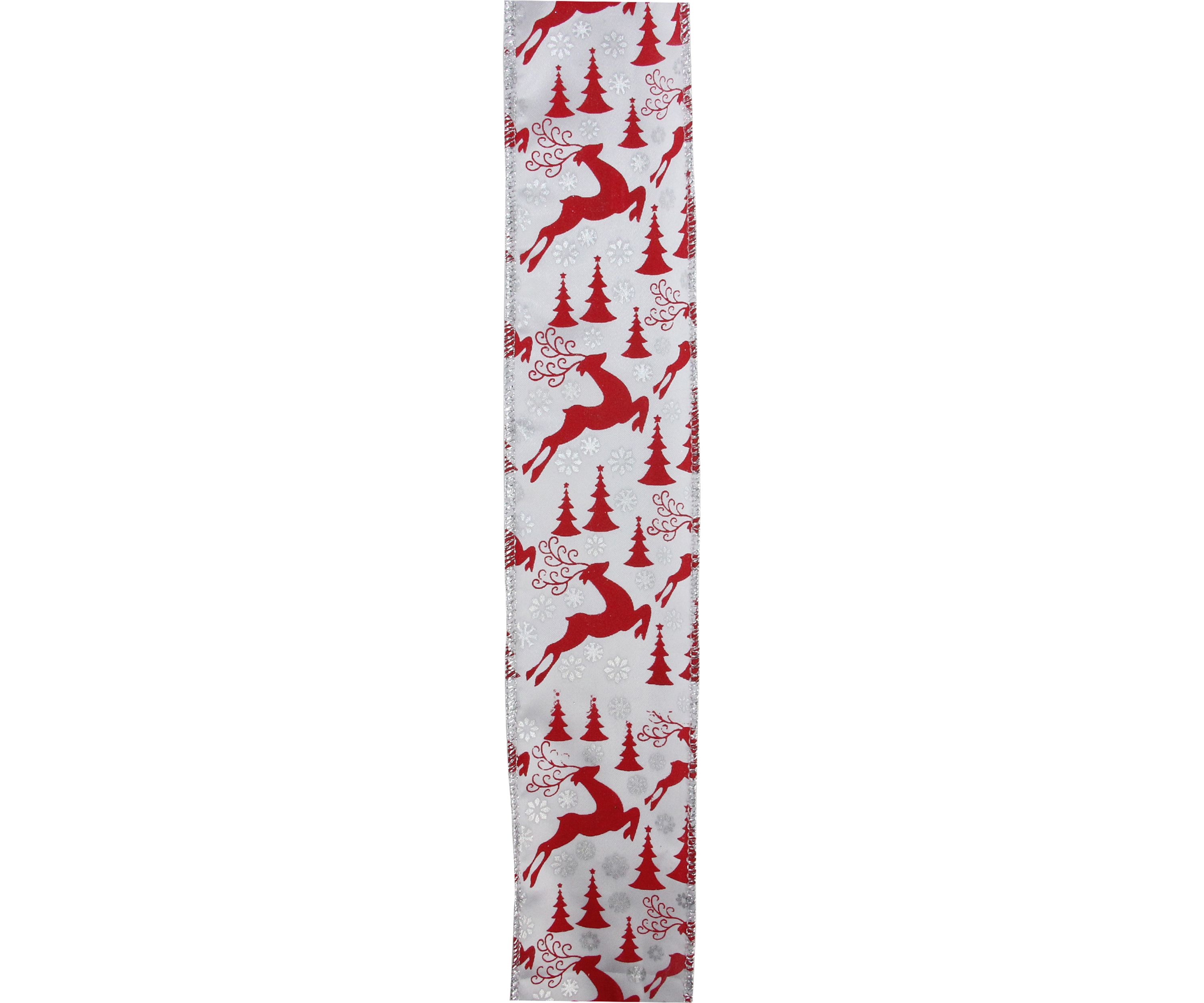 Pack of 12 Silver and Red Flying Reindeer Christmas Wired Craft Ribbon Spools - 2.5Inch x 120 Yards
