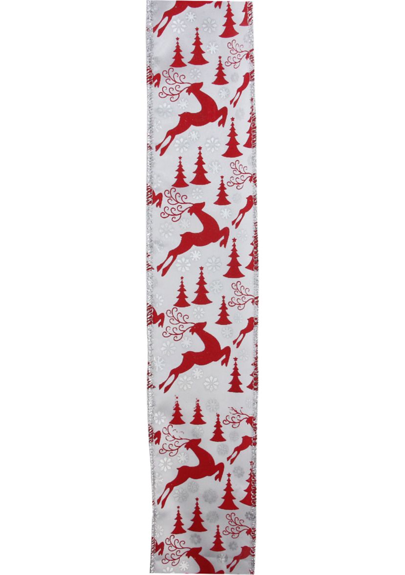 Pack of 12 Silver and Red Flying Reindeer Christmas Wired Craft Ribbon Spools - 2.5Inch x 120 Yards