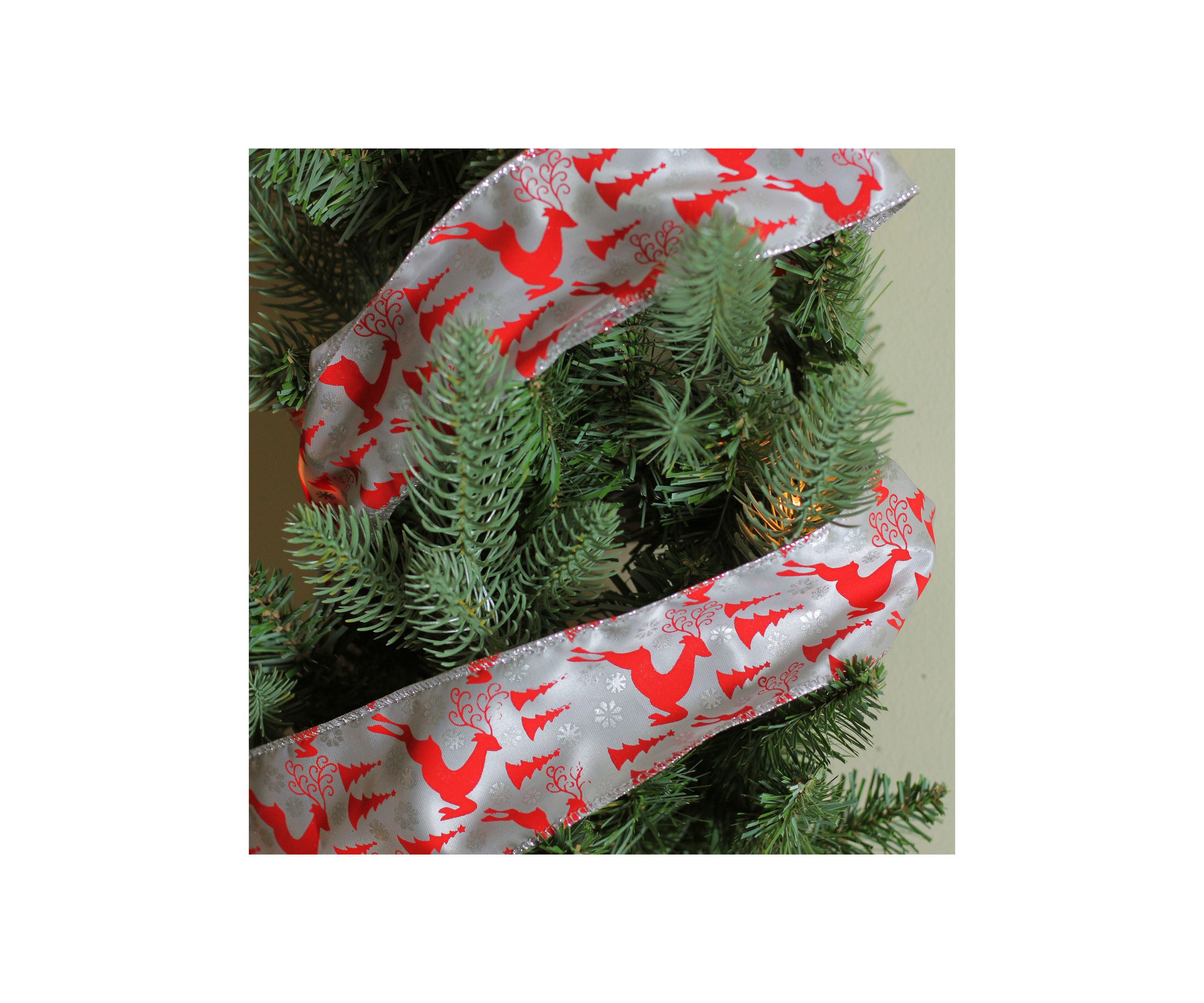Pack of 12 Silver and Red Flying Reindeer Christmas Wired Craft Ribbon Spools - 2.5Inch x 120 Yards