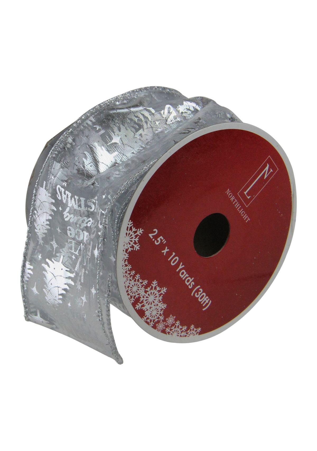 Club Pack of 12 Silver Wired Christmas Words Craft Ribbon Spools 2.5Inch x 120 Yards Total