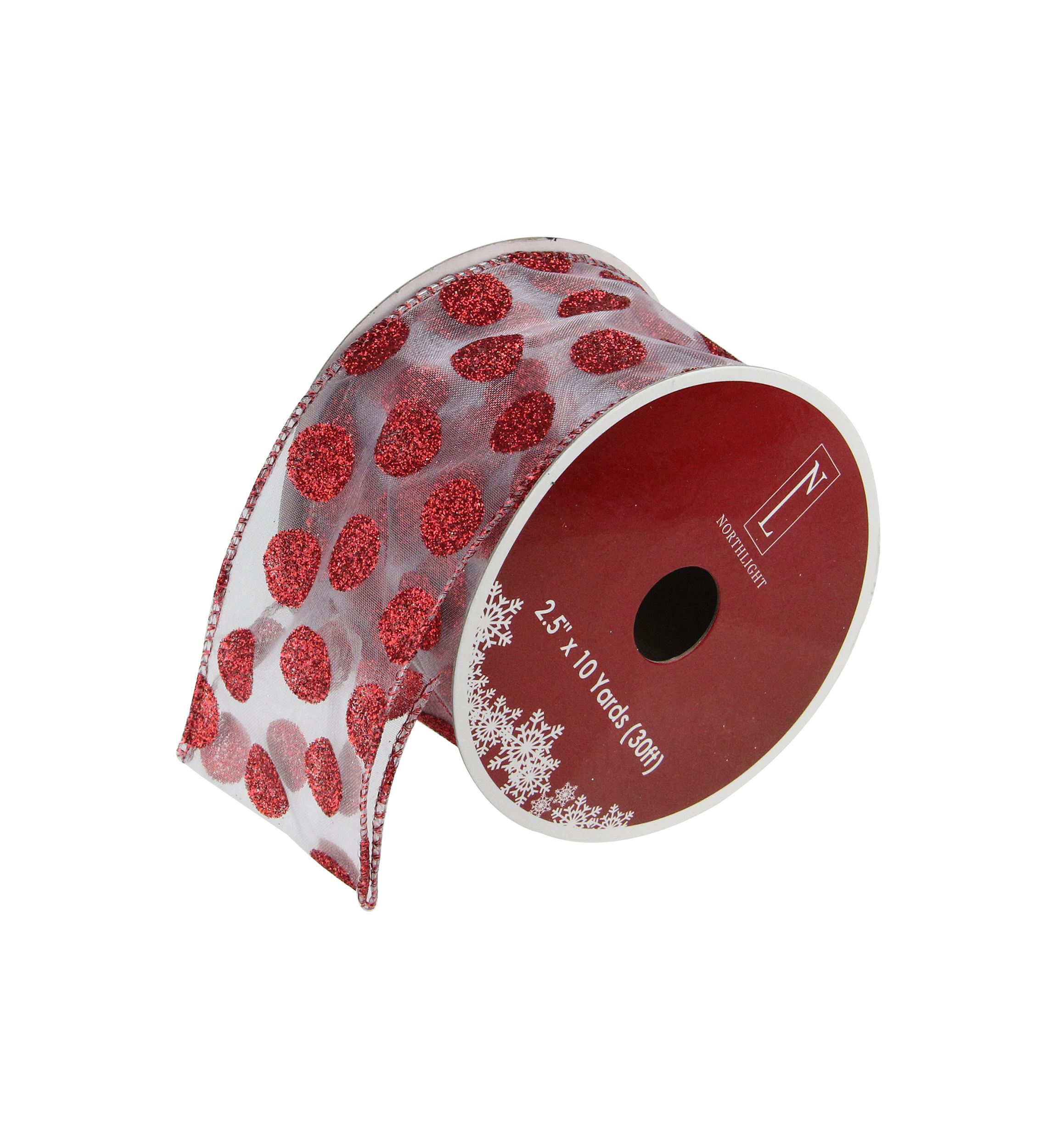Pack of 12 Silver and Red Glittering Polka Dots Christmas Wired Craft Ribbons - 2.5Inch x 120 Yards
