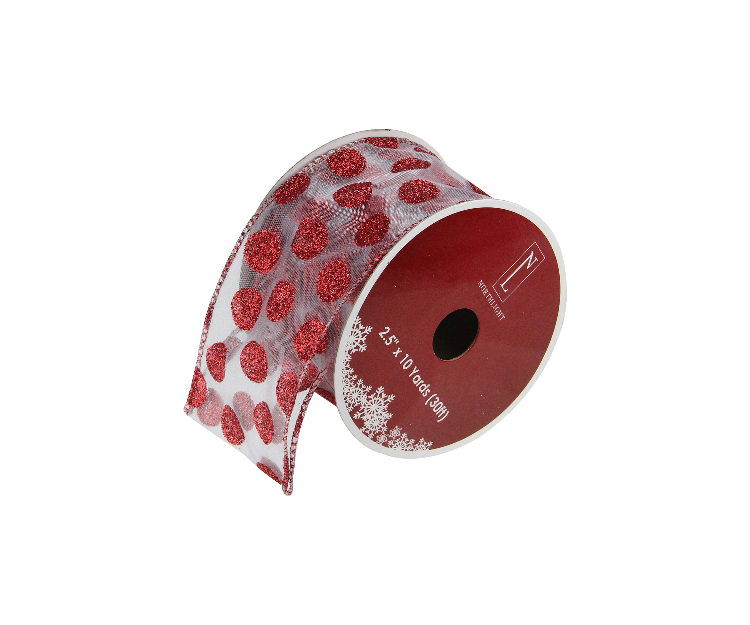 Pack of 12 Silver and Red Glittering Polka Dots Christmas Wired Craft Ribbons - 2.5Inch x 120 Yards