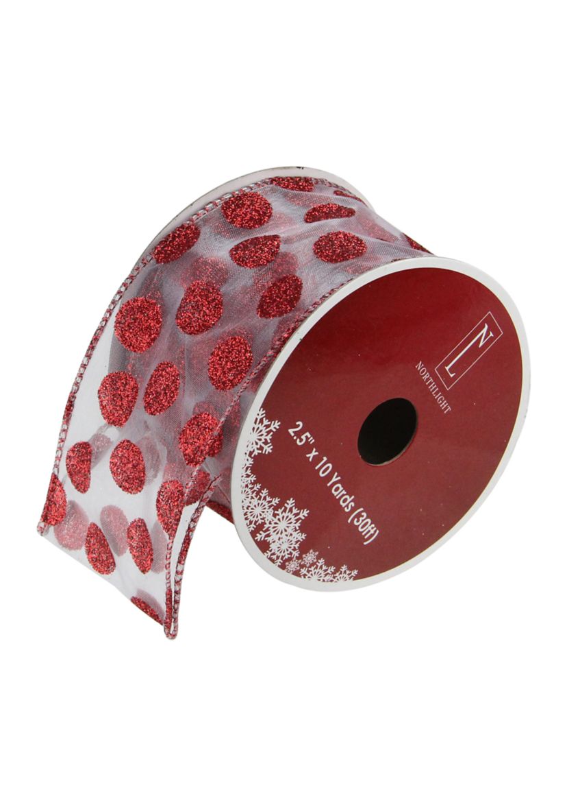 Pack of 12 Silver and Red Glittering Polka Dots Christmas Wired Craft Ribbons - 2.5Inch x 120 Yards