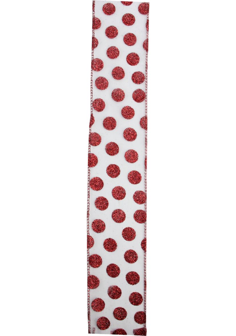 Pack of 12 Silver and Red Glittering Polka Dots Christmas Wired Craft Ribbons - 2.5Inch x 120 Yards