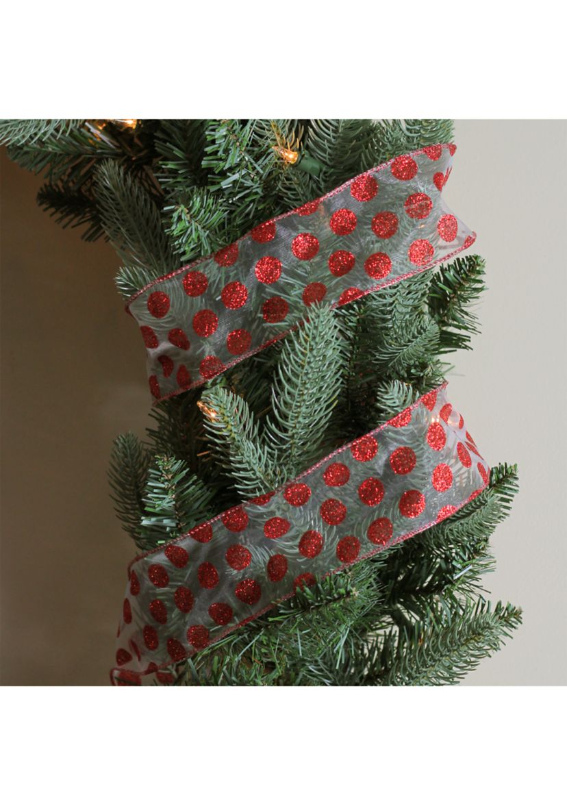Pack of 12 Silver and Red Glittering Polka Dots Christmas Wired Craft Ribbons - 2.5Inch x 120 Yards