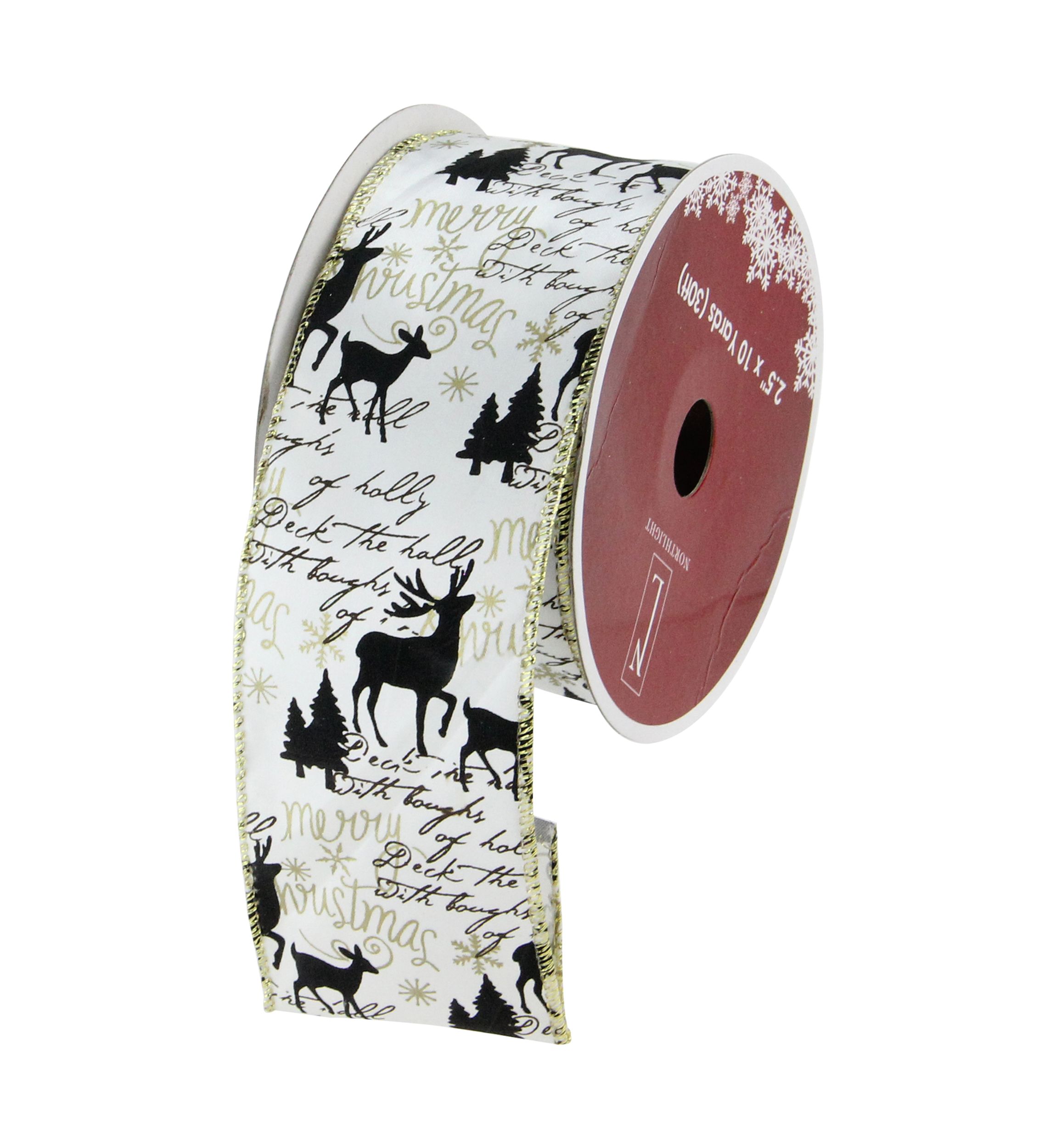 Pack of 12 White and Black Playful Reindeer Christmas Wired Craft Ribbons - 2.5Inch x 120 Yards