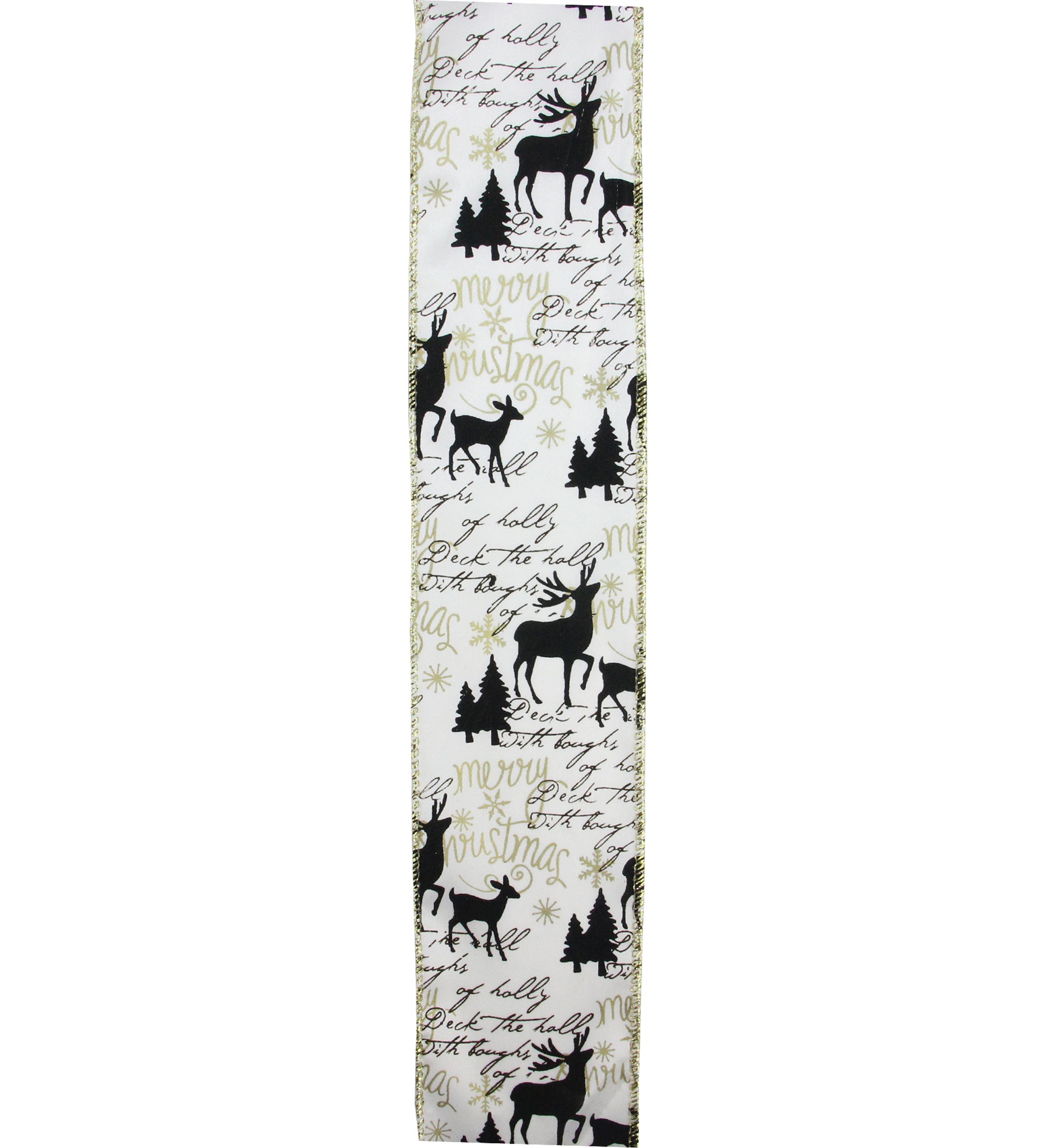 Pack of 12 White and Black Playful Reindeer Christmas Wired Craft Ribbons - 2.5Inch x 120 Yards