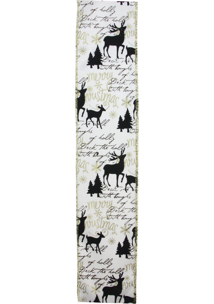 Pack of 12 White and Black Playful Reindeer Christmas Wired Craft Ribbons - 2.5Inch x 120 Yards