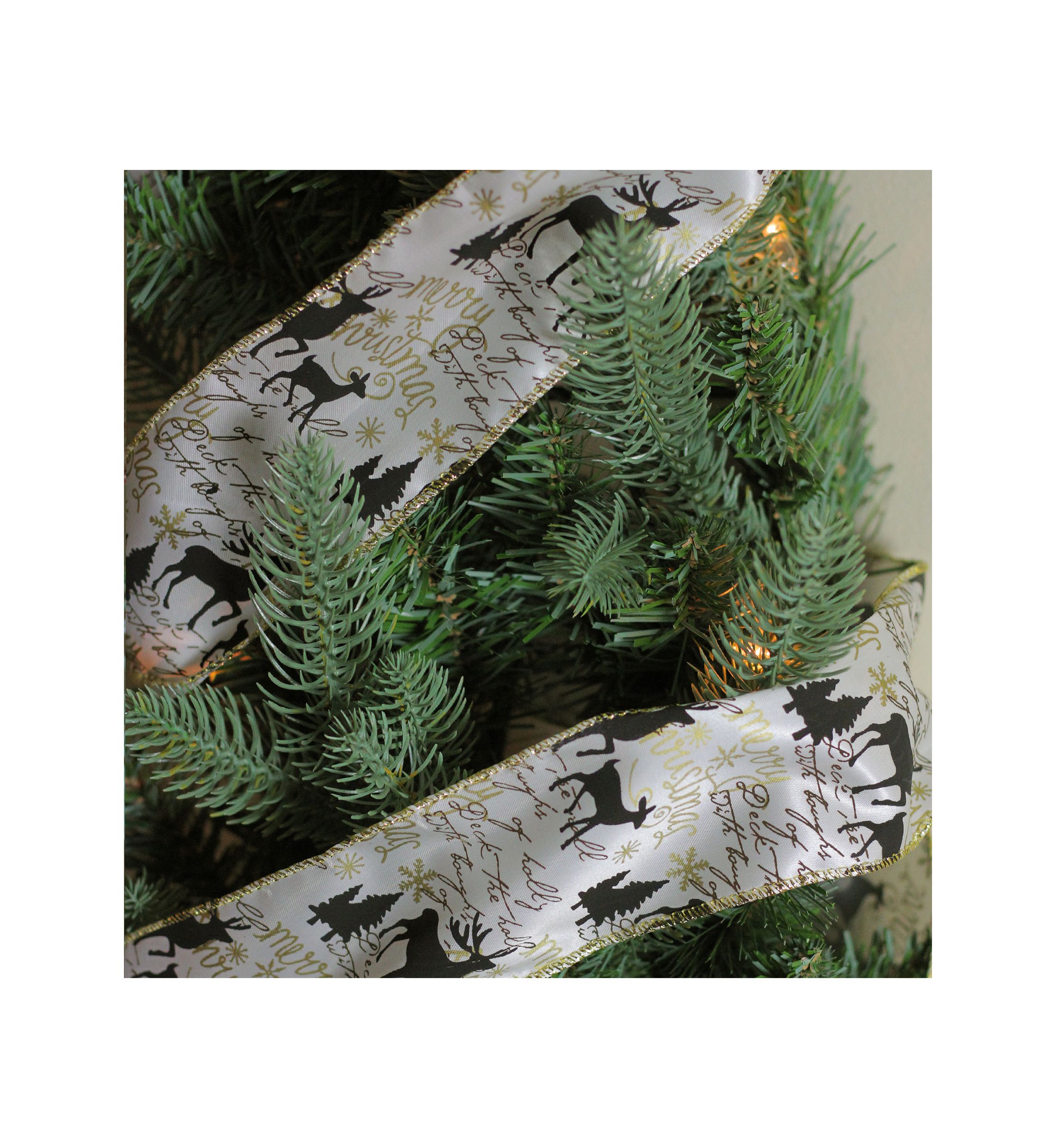 Pack of 12 White and Black Playful Reindeer Christmas Wired Craft Ribbons - 2.5Inch x 120 Yards