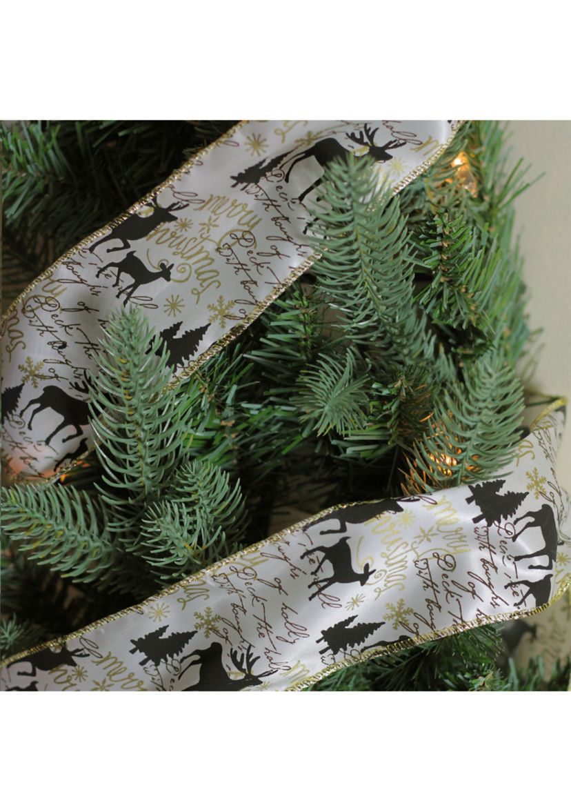 Pack of 12 White and Black Playful Reindeer Christmas Wired Craft Ribbons - 2.5Inch x 120 Yards