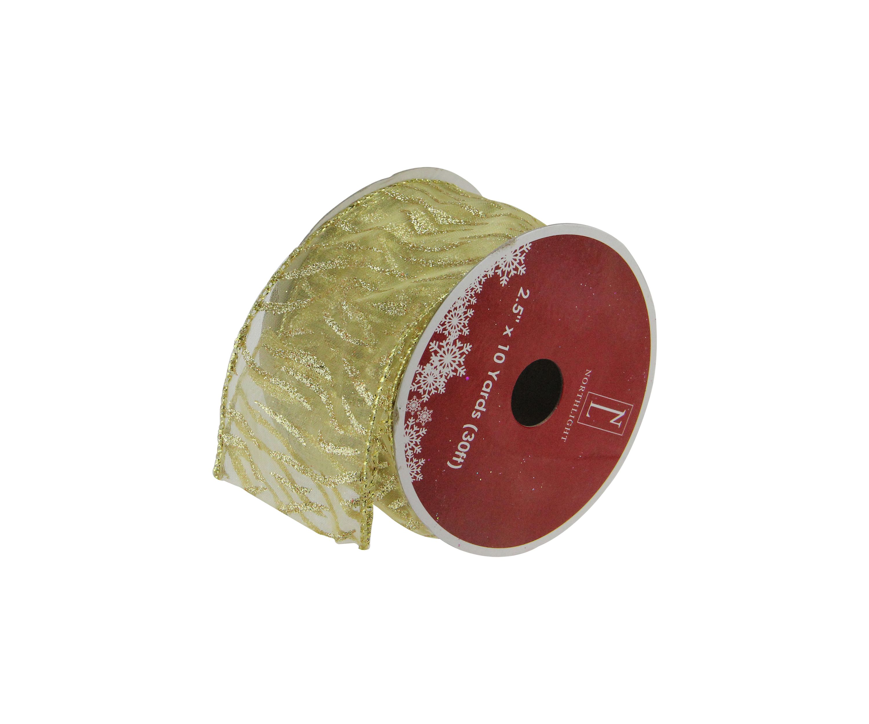 Pack of 12 Sparkling Gold Lines Wired Christmas Craft Ribbons - 2.5Inch x 120 Yards