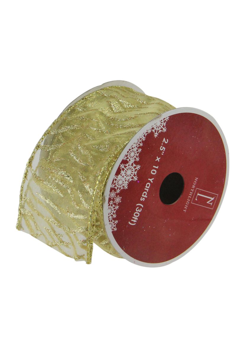 Pack of 12 Sparkling Gold Lines Wired Christmas Craft Ribbons - 2.5Inch x 120 Yards