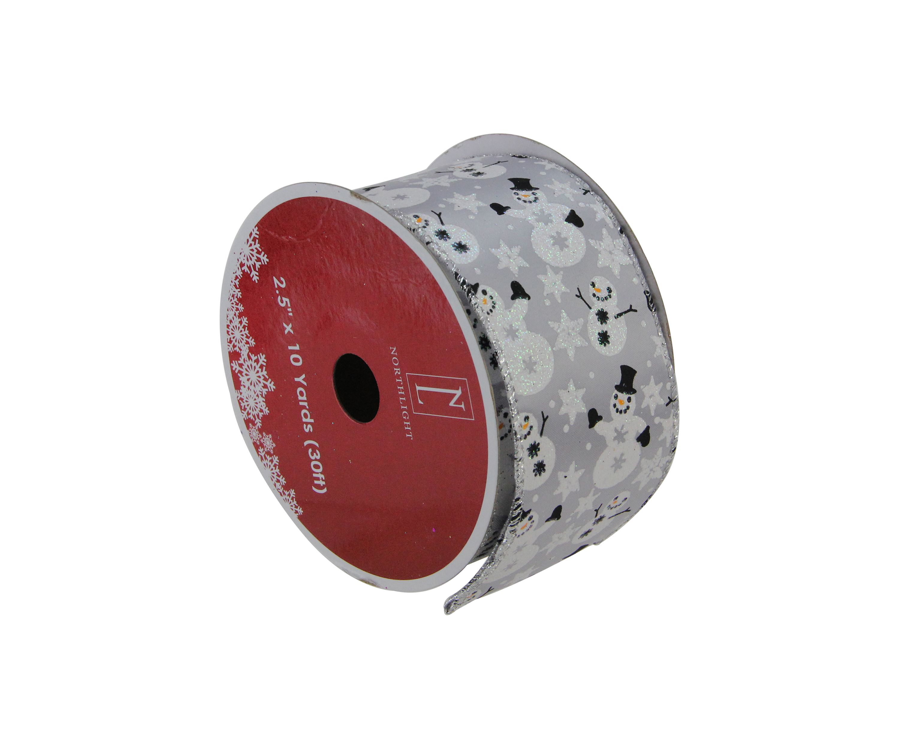 Pack of 12 Shiny Silver Snowmen and Snowflakes Wired Christmas Craft Ribbon 2.5Inch x 120 Yards