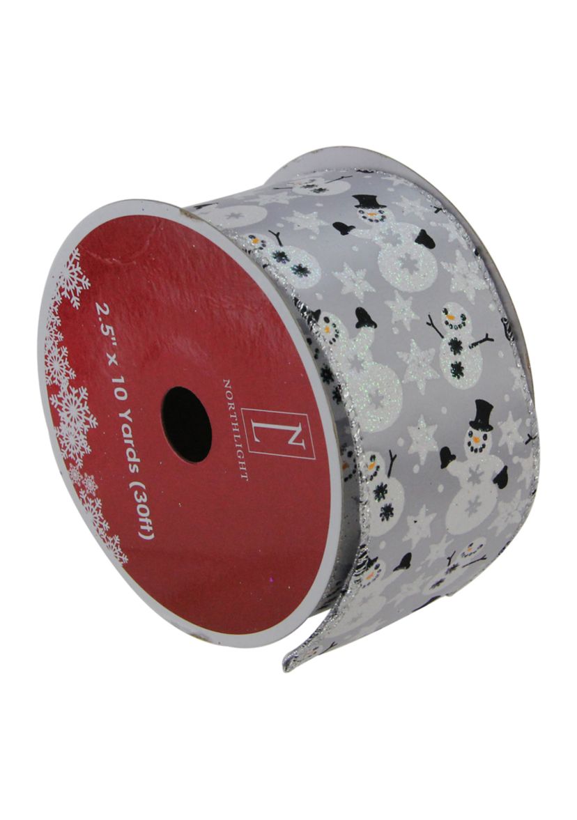 Pack of 12 Shiny Silver Snowmen and Snowflakes Wired Christmas Craft Ribbon 2.5Inch x 120 Yards