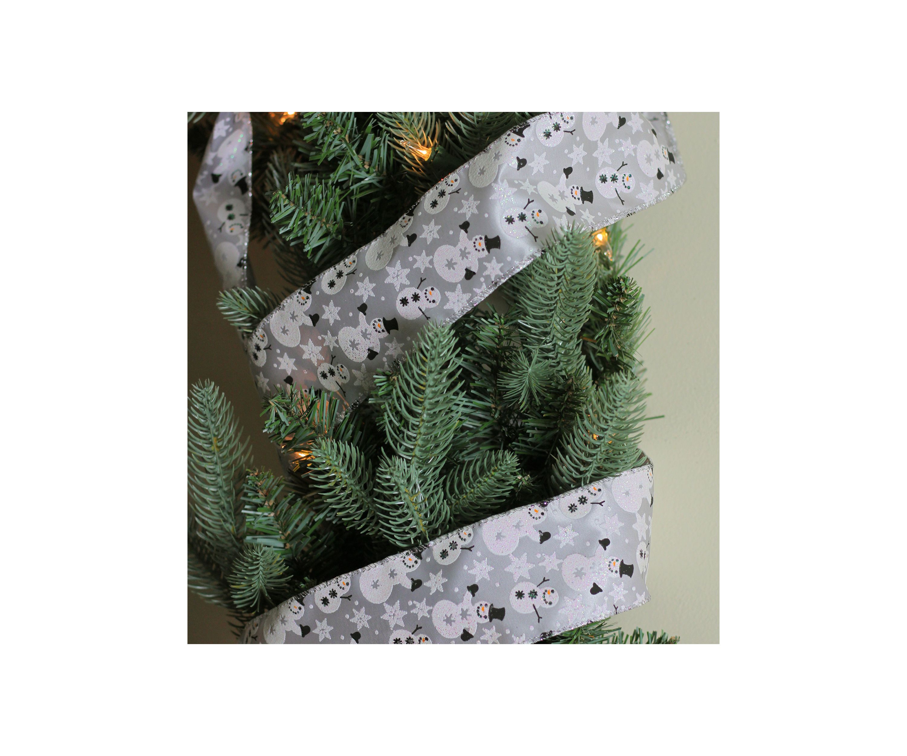 Pack of 12 Shiny Silver Snowmen and Snowflakes Wired Christmas Craft Ribbon 2.5Inch x 120 Yards