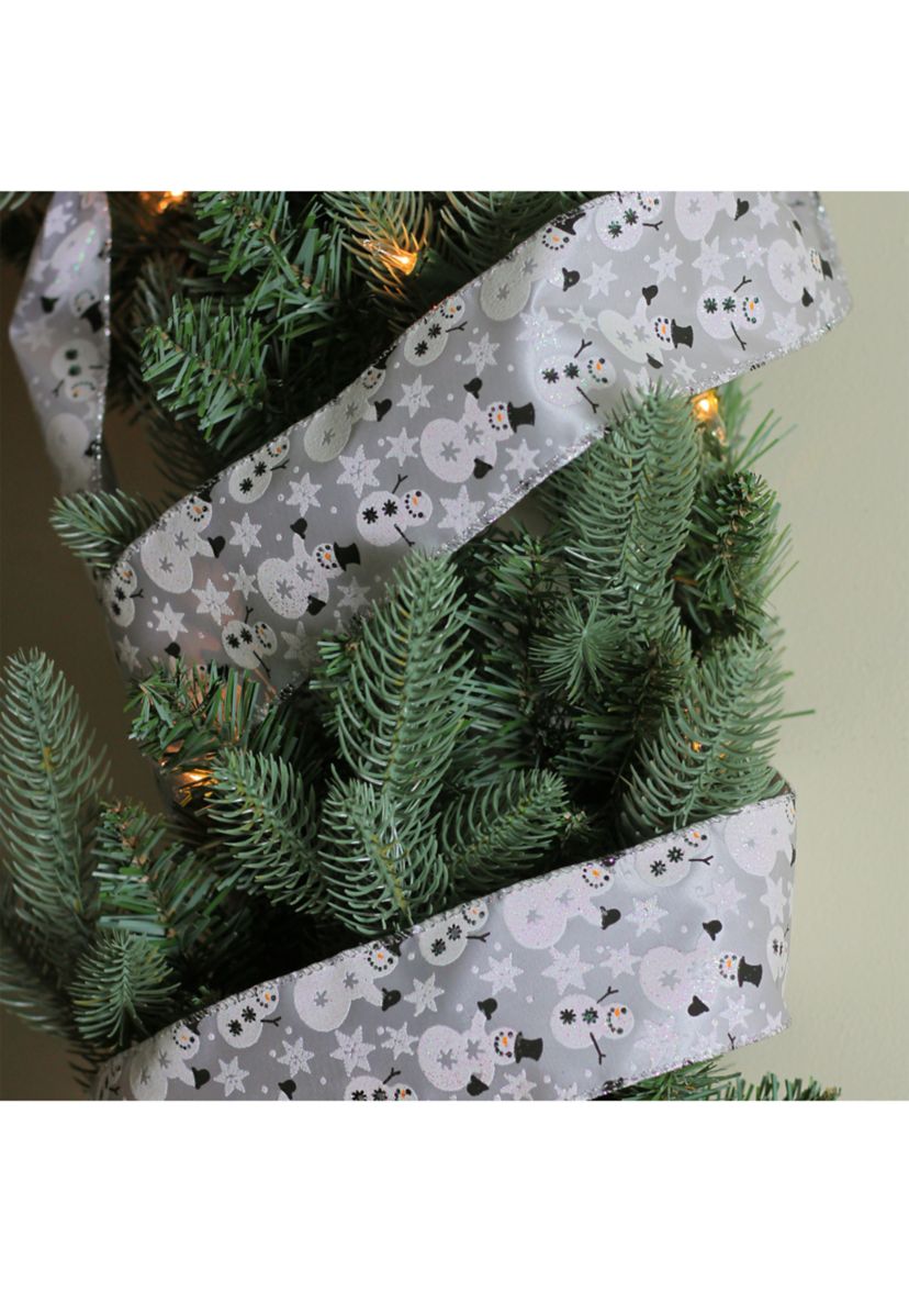 Pack of 12 Shiny Silver Snowmen and Snowflakes Wired Christmas Craft Ribbon 2.5Inch x 120 Yards
