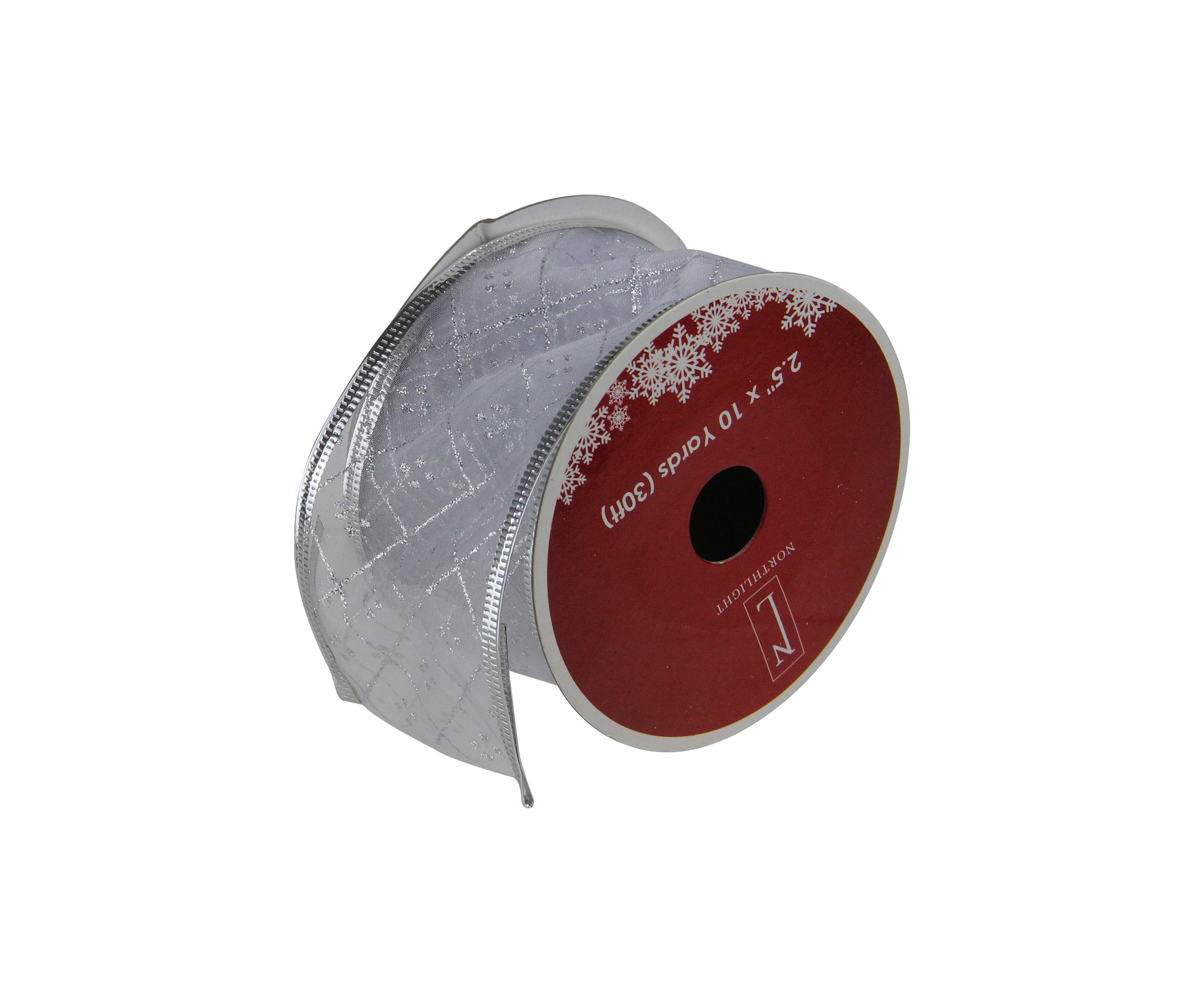 Club Pack of 12 Shimmering Silver Diamond Wired Christmas Craft Ribbon Spools - 2.5Inch x 120 Yards