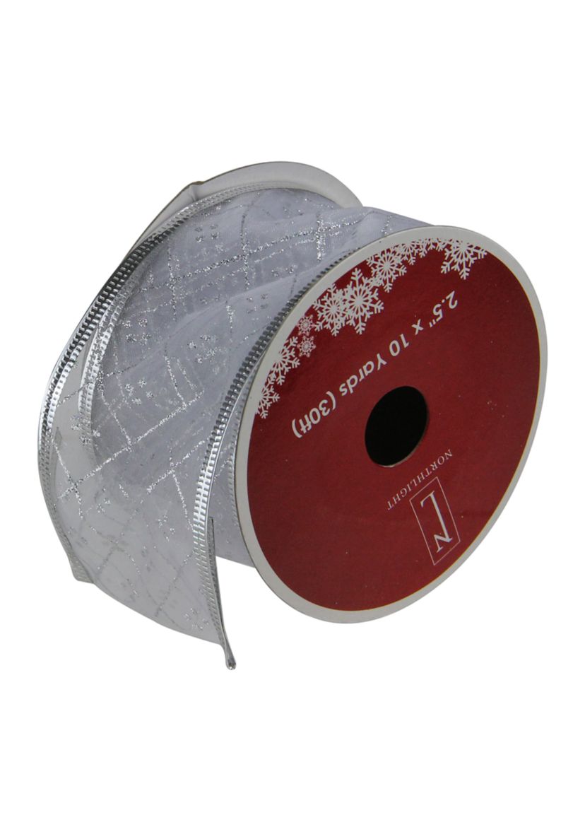 Club Pack of 12 Shimmering Silver Diamond Wired Christmas Craft Ribbon Spools - 2.5Inch x 120 Yards