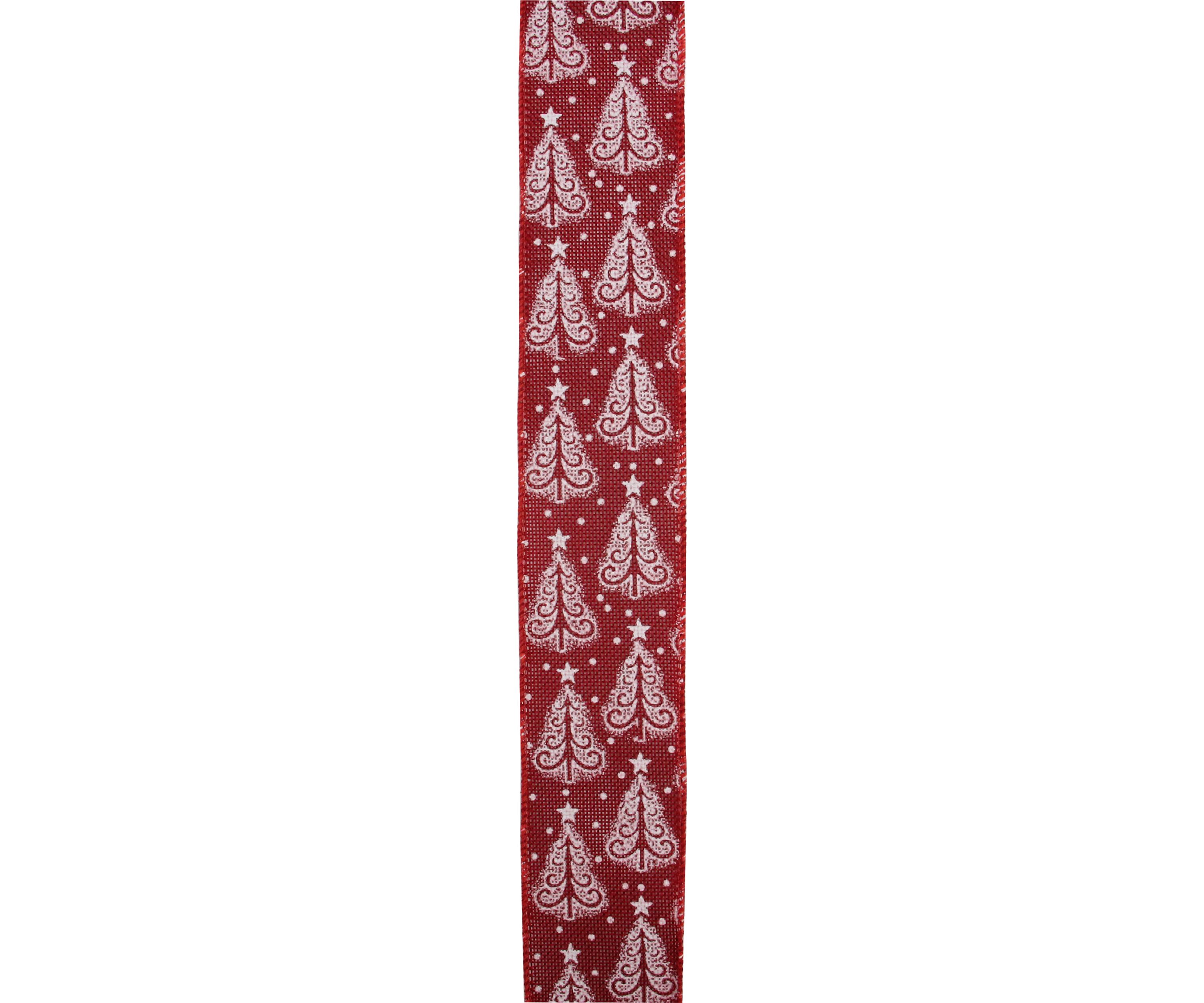 Pack of 12 Cranberry Red and White Trees Wired Christmas Craft Ribbon 2.5 x 120 Yards