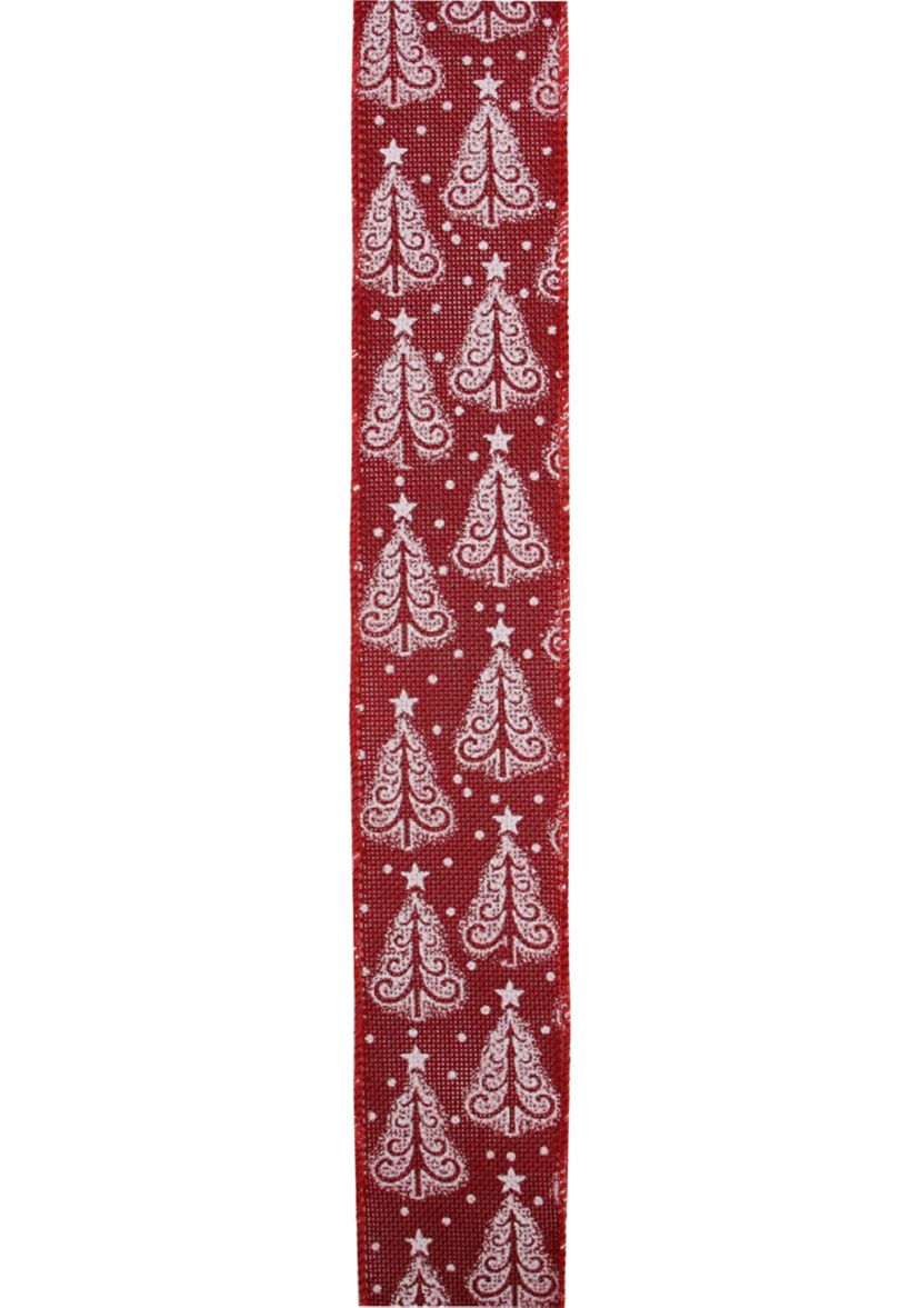 Pack of 12 Cranberry Red and White Trees Wired Christmas Craft Ribbon 2.5 x 120 Yards