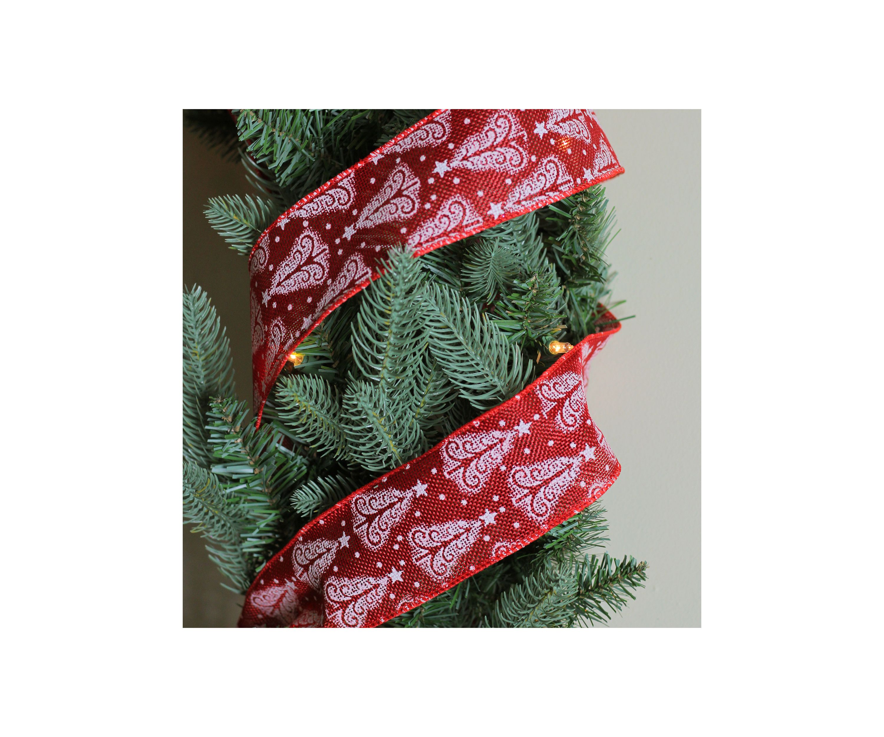 Pack of 12 Cranberry Red and White Trees Wired Christmas Craft Ribbon 2.5 x 120 Yards