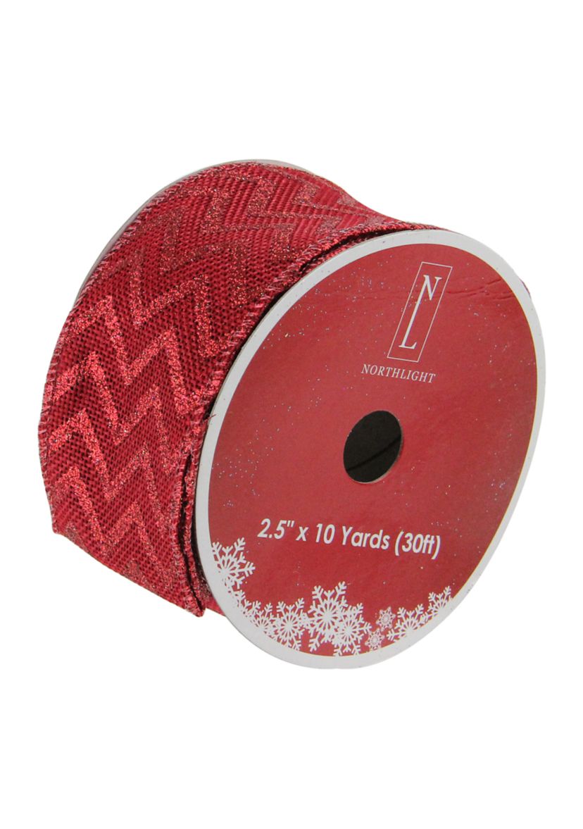 Pack of 12 Wine Red Glitter Chevron Wired Christmas Craft Ribbon 2.5Inch x 120 Yards