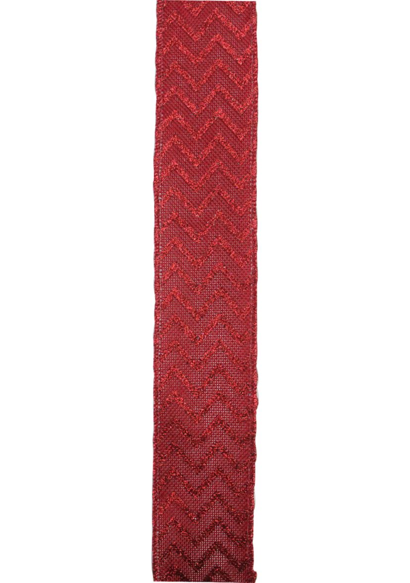 Pack of 12 Wine Red Glitter Chevron Wired Christmas Craft Ribbon 2.5Inch x 120 Yards