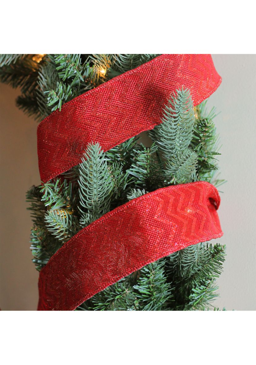 Pack of 12 Wine Red Glitter Chevron Wired Christmas Craft Ribbon 2.5Inch x 120 Yards