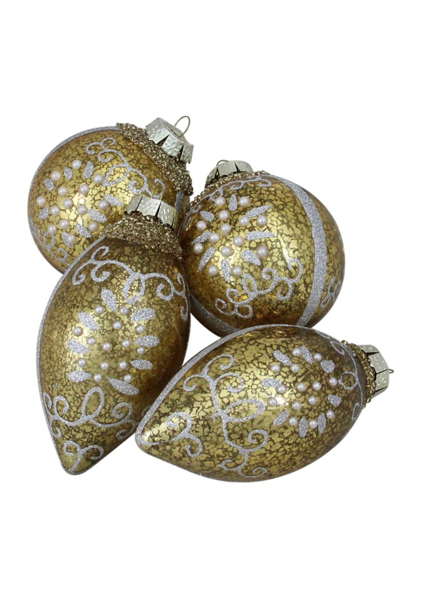 4 Count Gold and Silver Shiny Glass Christmas Ball Ornaments - 2.75 Inch (70mm)