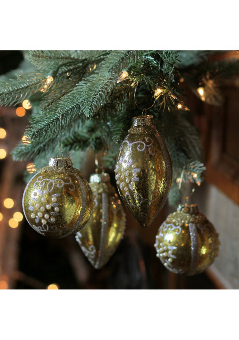 4 Count Gold and Silver Shiny Glass Christmas Ball Ornaments - 2.75 Inch (70mm)