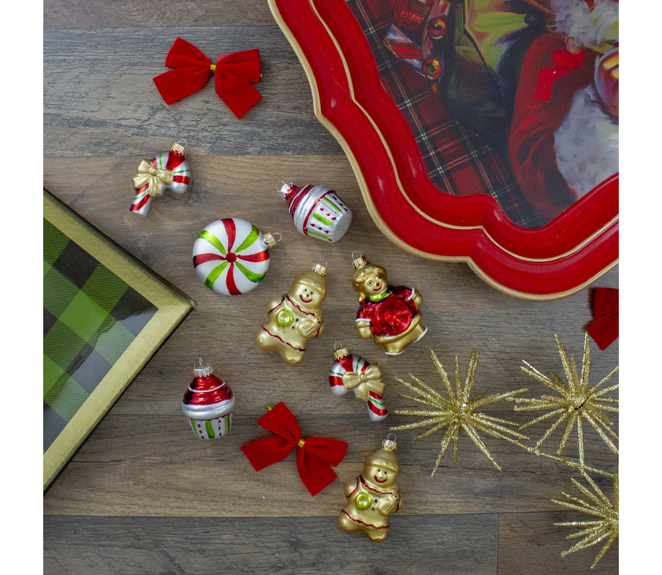 Pack of 8 Gold and Red Gingerbread Men with Sweet Treats Christmas Ornaments 3"