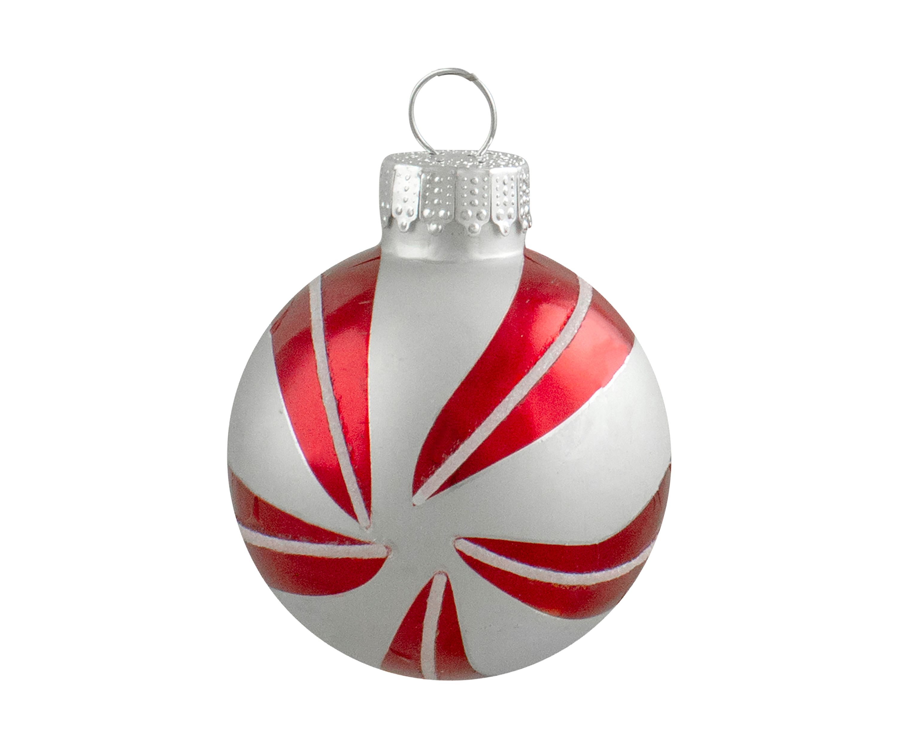 12ct Red and Silver 2-Finish Swirl Glass Christmas Ball Ornaments 1.75Inch (45mm)