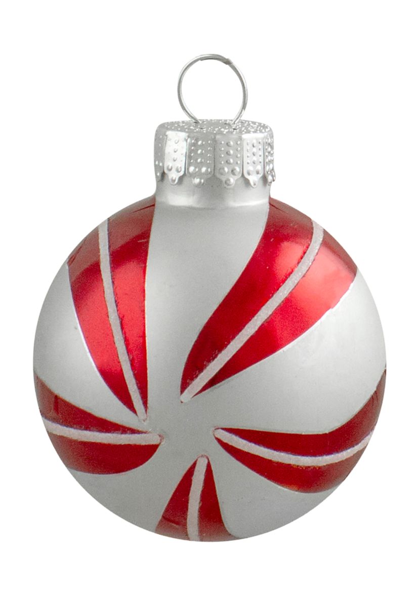 12ct Red and Silver 2-Finish Swirl Glass Christmas Ball Ornaments 1.75Inch (45mm)