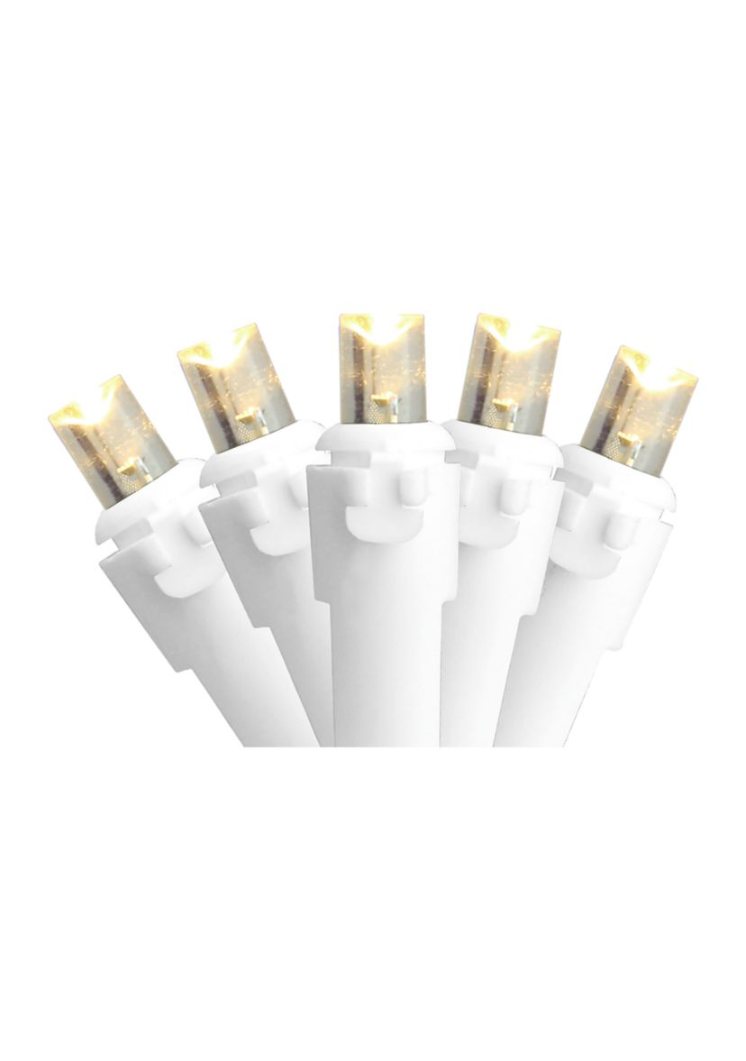 100-Count Warm White LED Wide Angle Christmas Lights - 33 ft White Wire