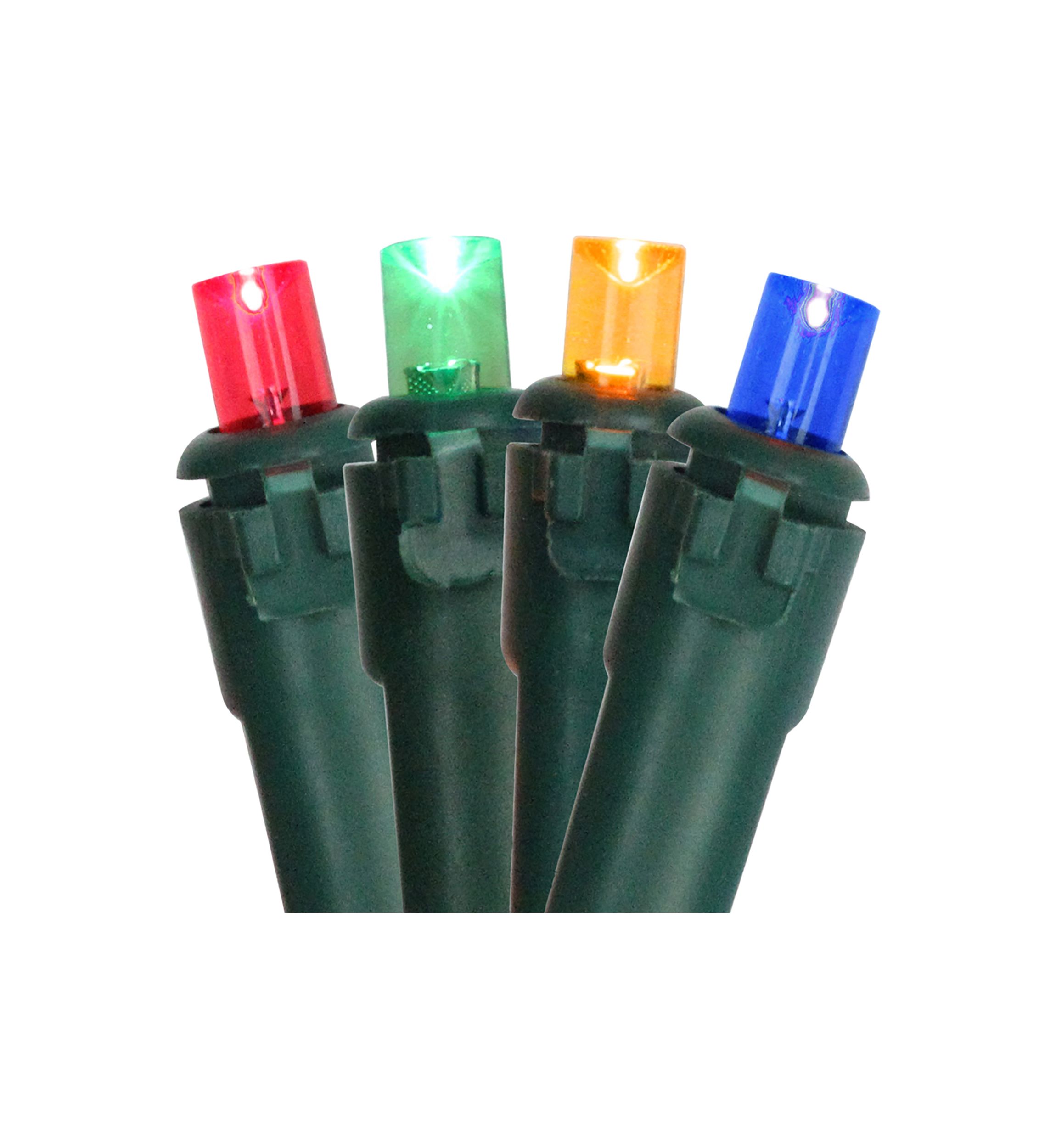 100 Multi-Color LED Wide Angle Christmas Lights - 33 ft Green Wire
