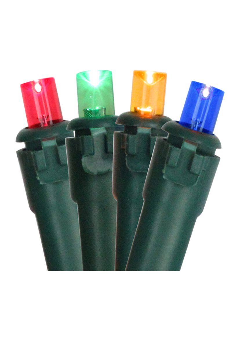 100 Multi-Color LED Wide Angle Christmas Lights - 33 ft Green Wire