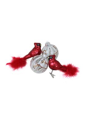 Northlight 4 Count Red And White Cardinal Birds Glass Finish 6.25"" Christmas Ball Ornaments