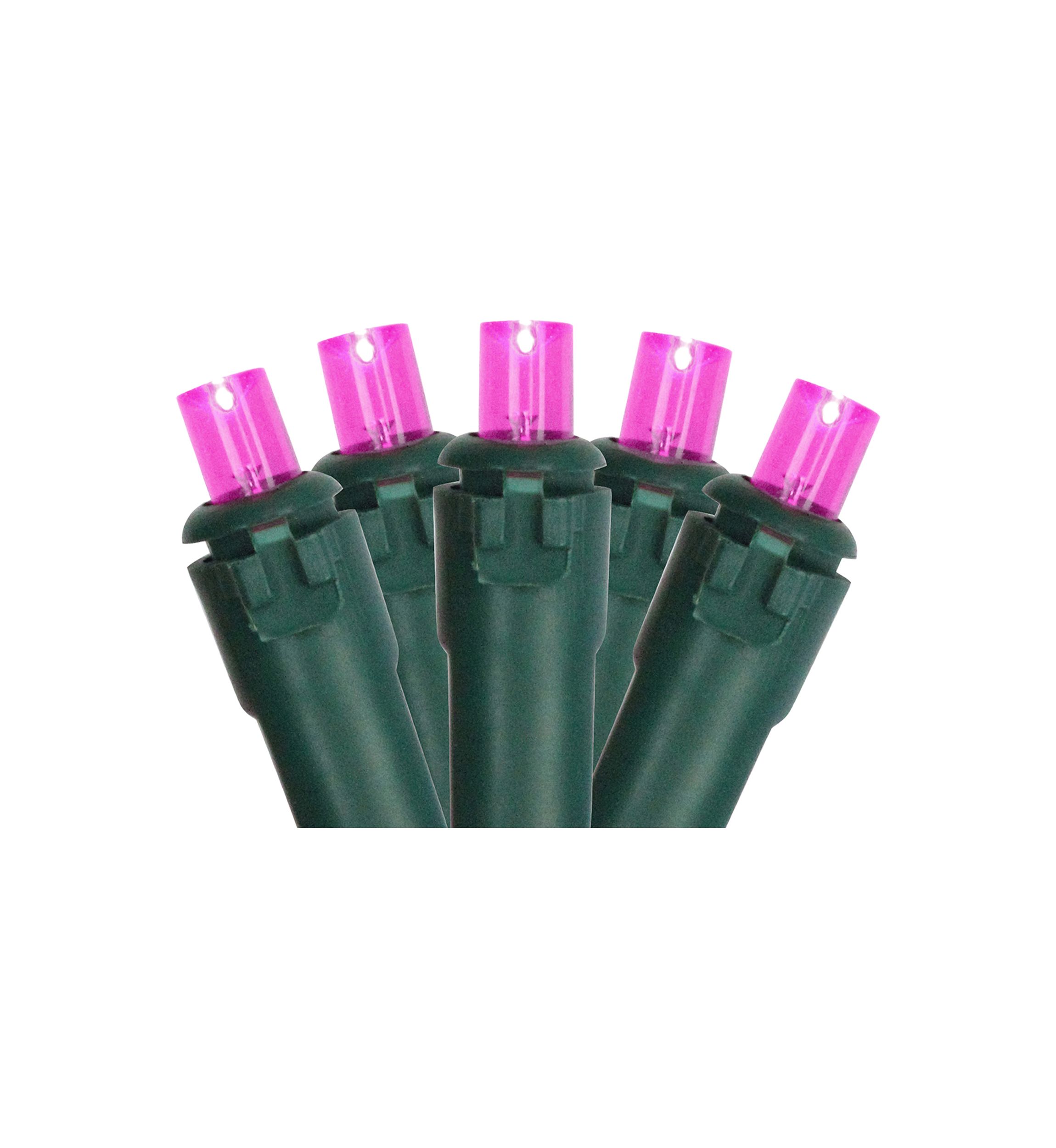 50 Pink LED Wide Angle Christmas Lights - 16.25 ft Green Wire