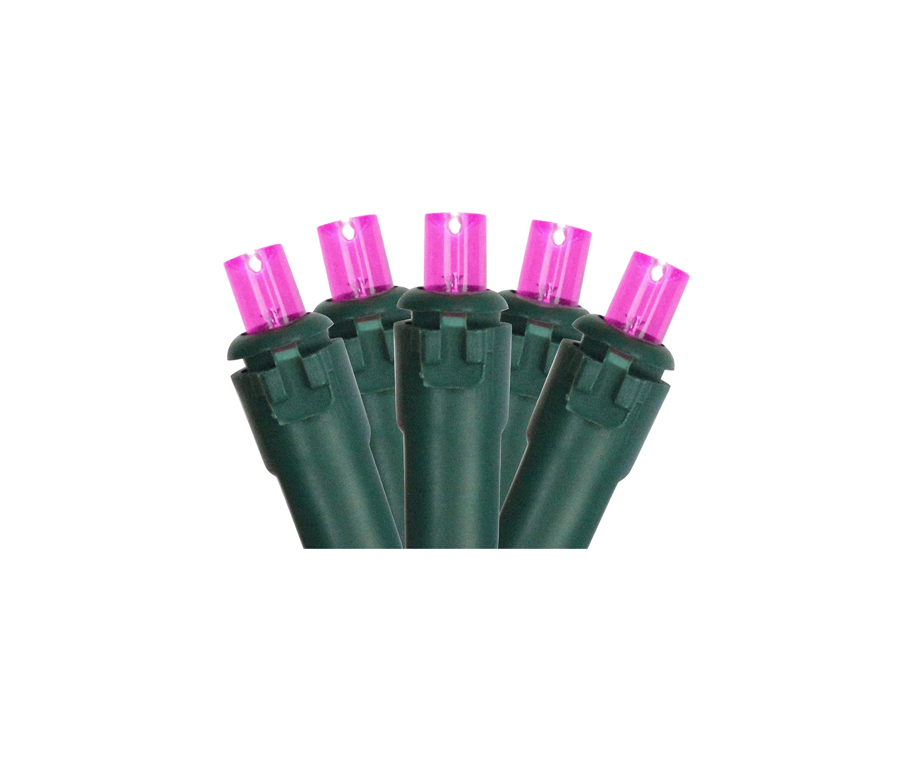 50 Pink LED Wide Angle Christmas Lights - 16.25 ft Green Wire