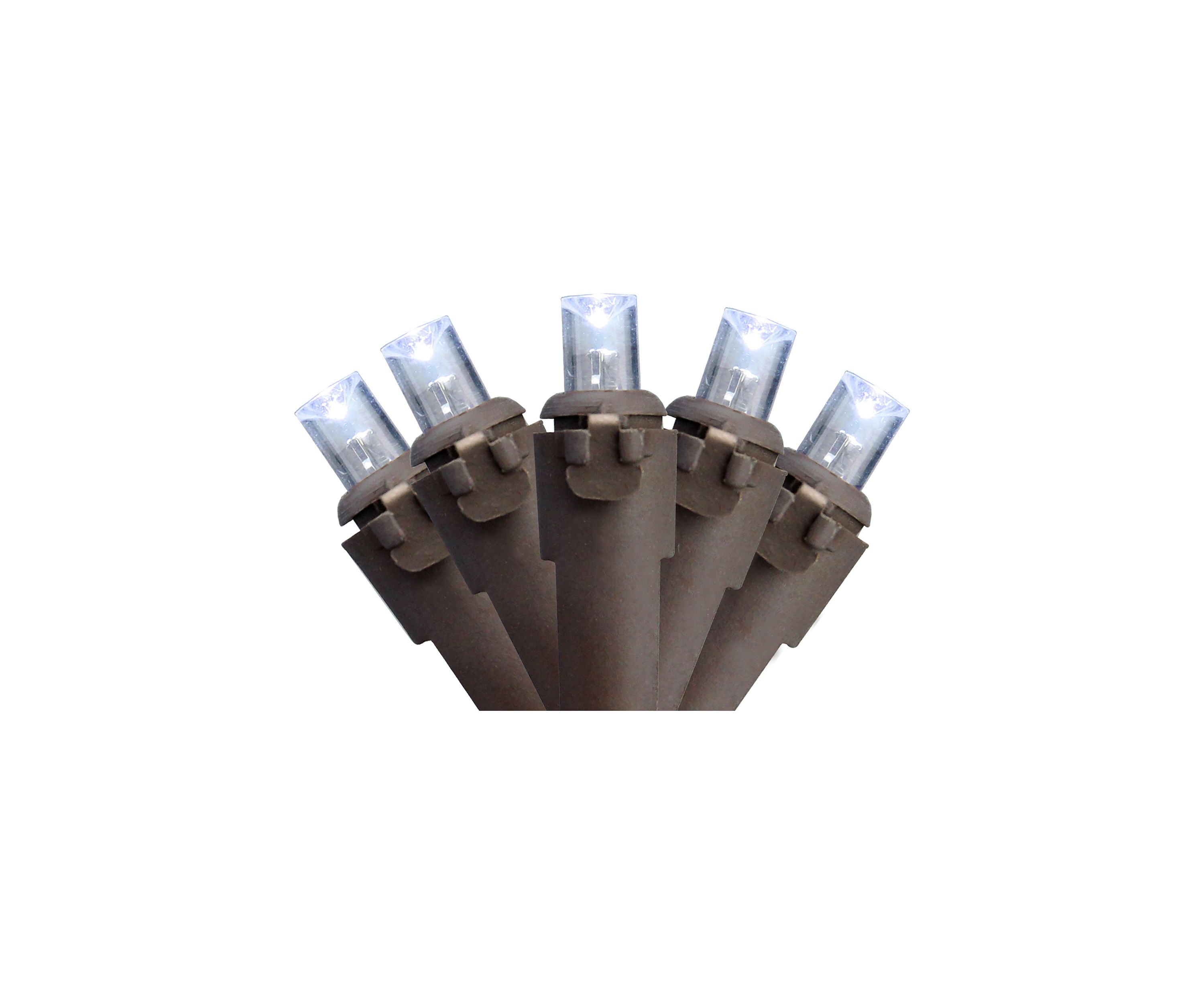 50 White LED Wide Angle Christmas Lights - 16.25 ft Brown Wire
