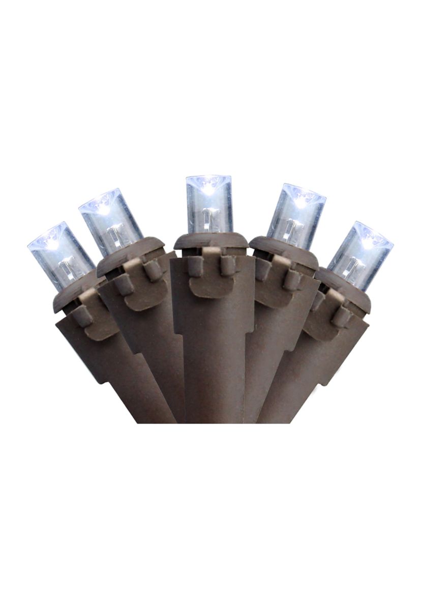 50 White LED Wide Angle Christmas Lights - 16.25 ft Brown Wire