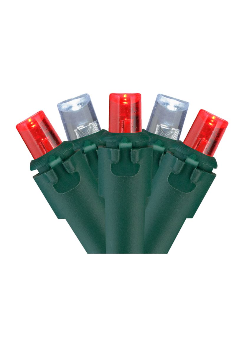 50 Red and White LED Wide Angle Christmas Lights - 16.25 ft Green Wire