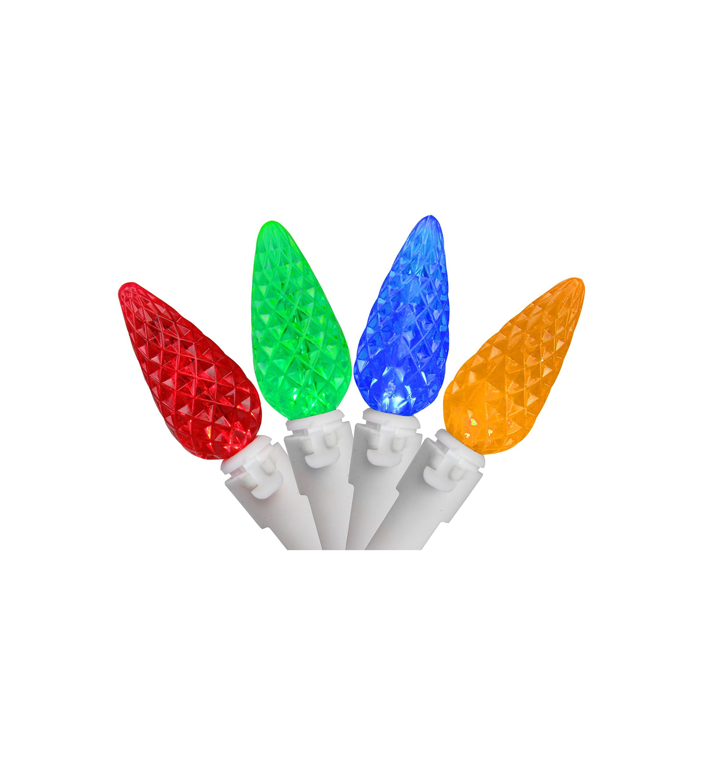 Set of 70 Multi-Colored LED Faceted C6 Christmas Lights - White Wire