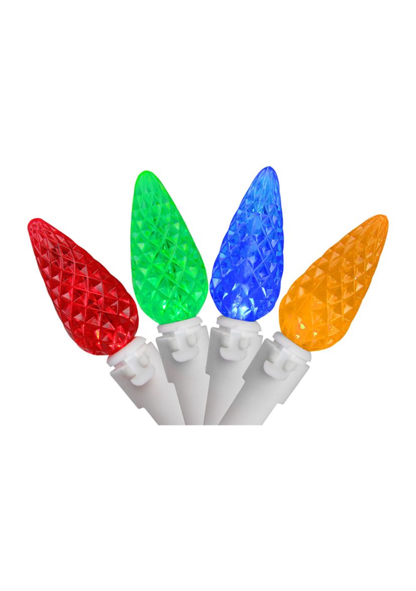 Set of 70 Multi-Colored LED Faceted C6 Christmas Lights - White Wire
