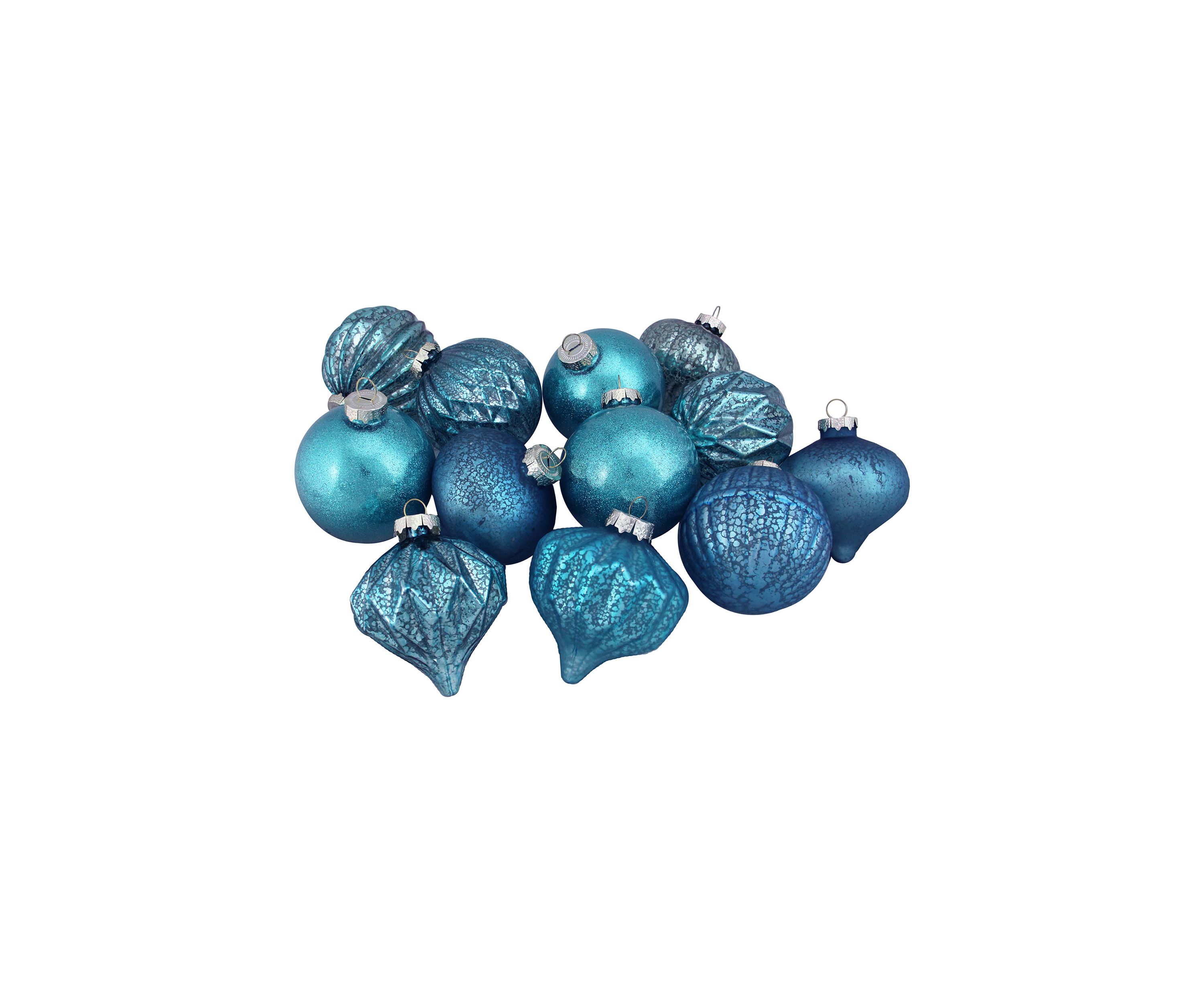 12ct Teal Blue 3-Finish Christmas Ornaments 3.75Inch (95mm)