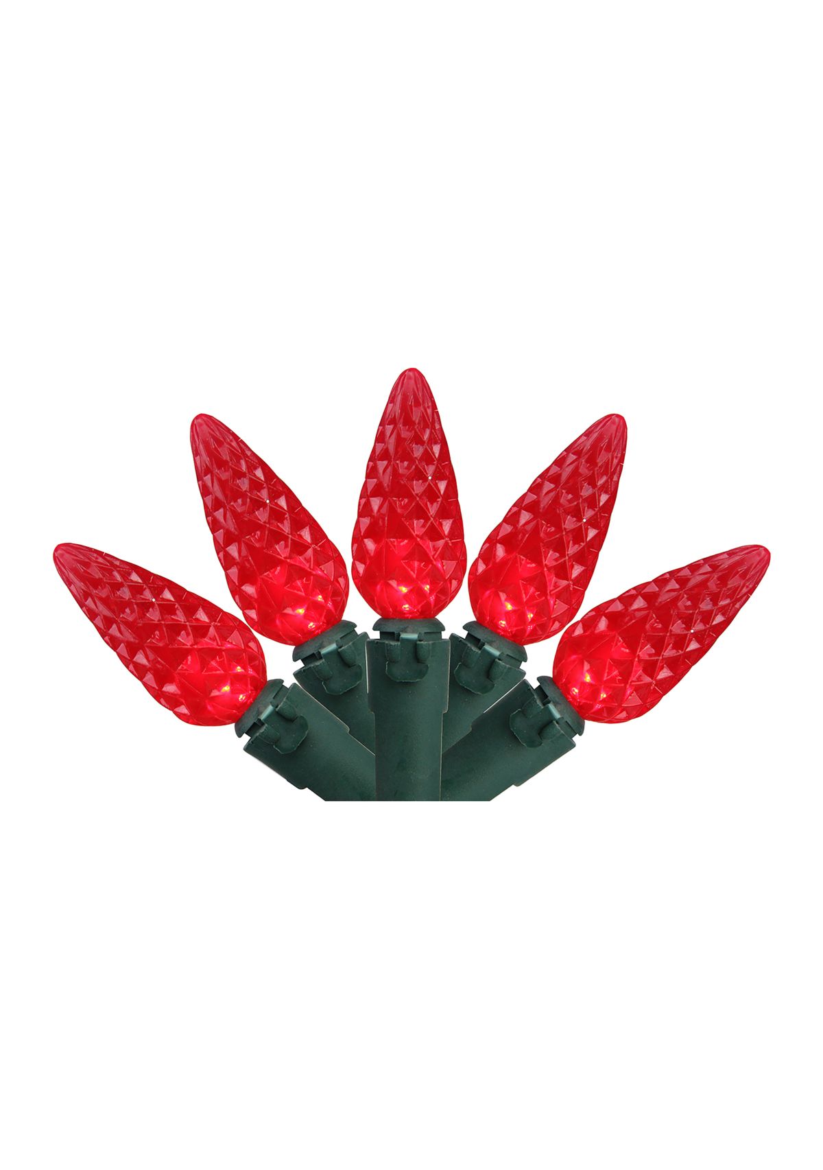 70 Red LED Faceted C6 Mini Christmas Lights - 23 ft Green Wire