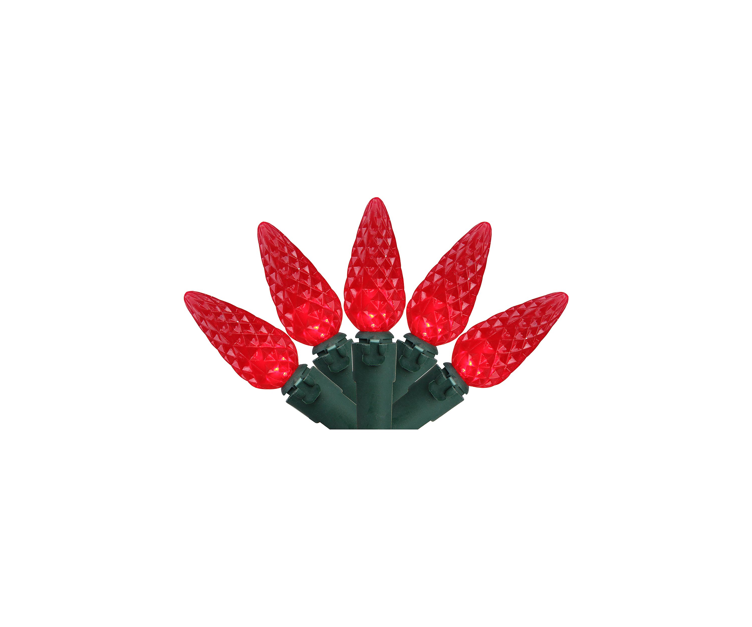 70 Red LED Faceted C6 Mini Christmas Lights - 23 ft Green Wire