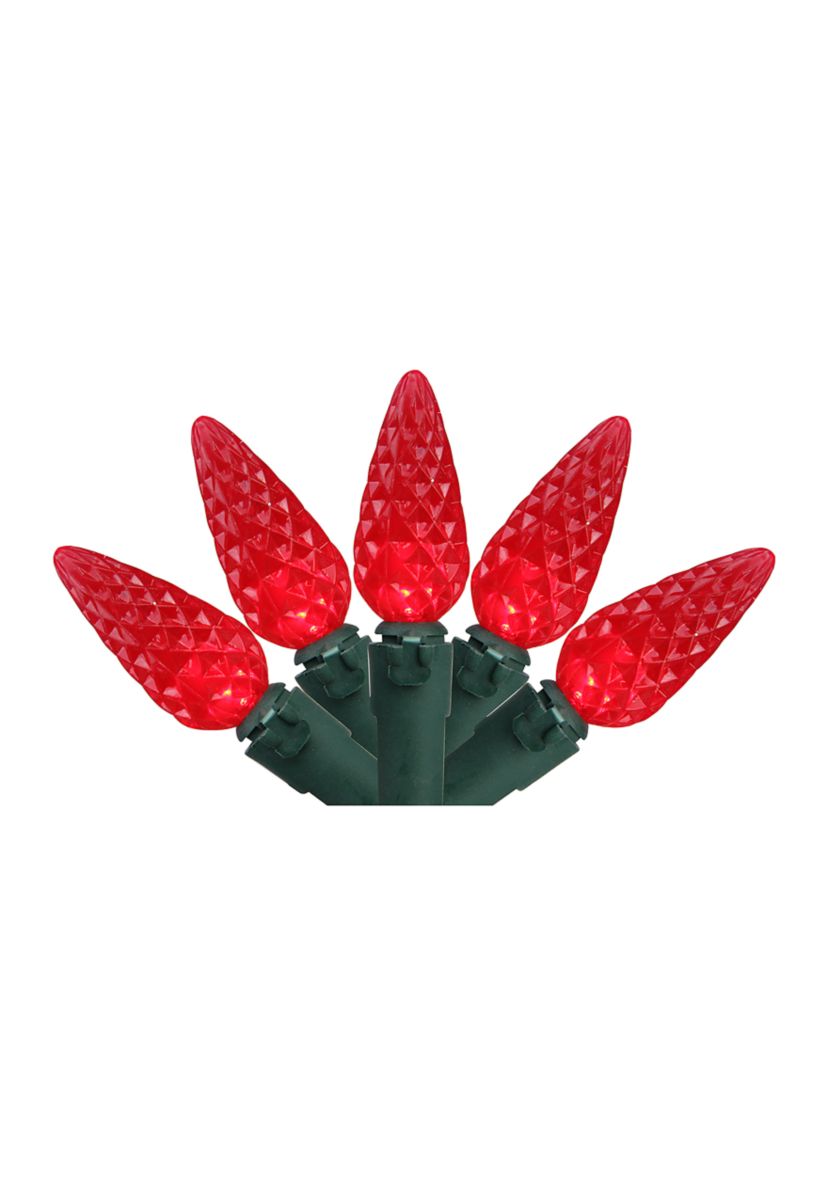 70 Red LED Faceted C6 Mini Christmas Lights - 23 ft Green Wire
