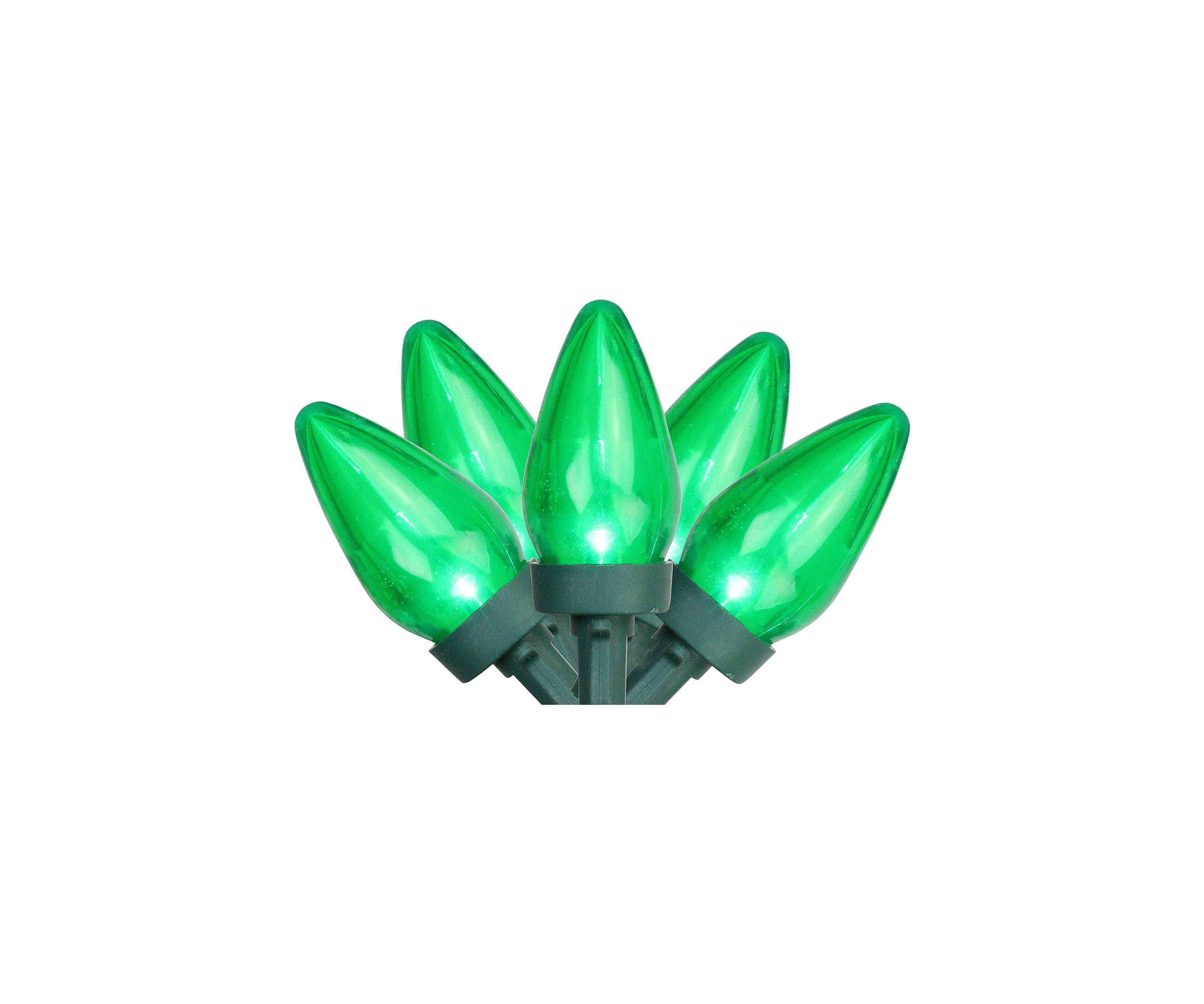 25 Green LED C7 Christmas Lights - 16 ft Green Wire
